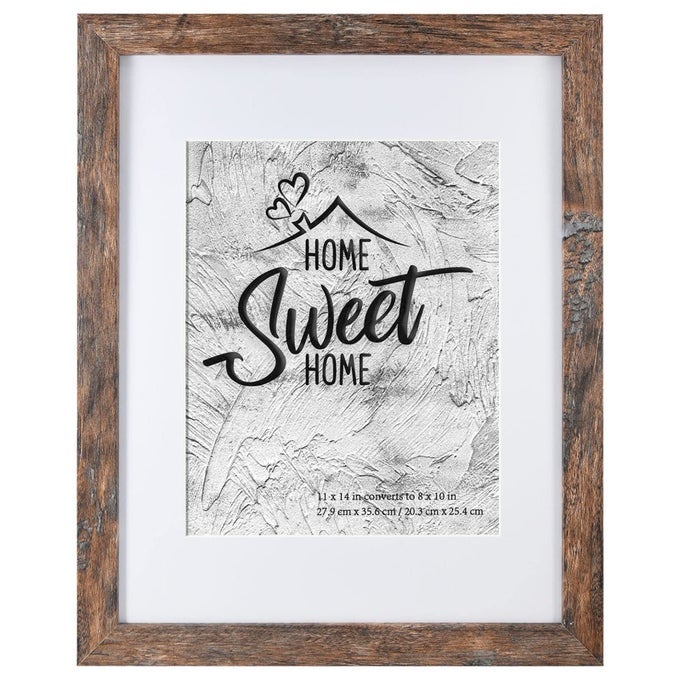 RUSTIC BROWN 11X14 PICTURE FRAME DISPLAY PHOTOS 8X10 WITH MAT OR 11X14 WITHOUT MAT HD GLASS INSIDE HORIZONTAL AND VERTICAL DISPLAY FOR WALL