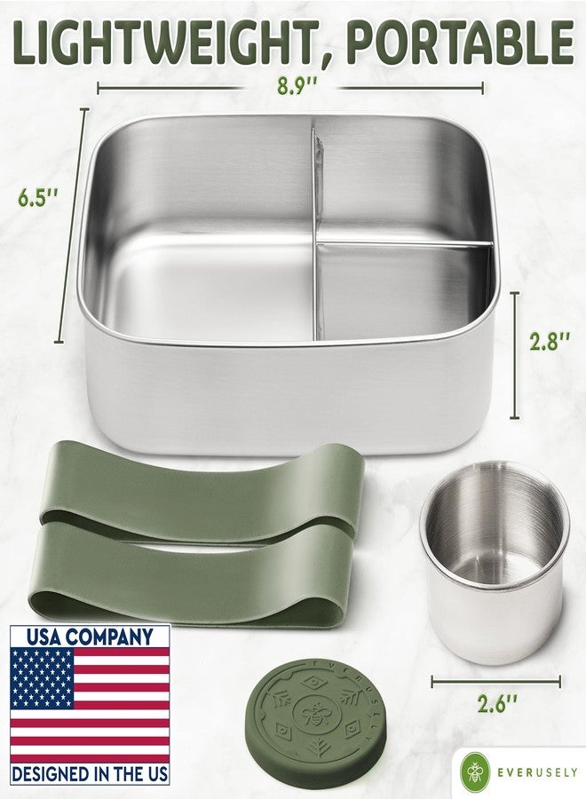 Everusely - Bento Box - Sage, 60oz / 1.8 L - Stainless Steel Lunch Box with Leakproof Condiment Container - 3 Compartment Snack Organizer for On the Go Meals - Freezer & Dishwasher Safe - Image 2