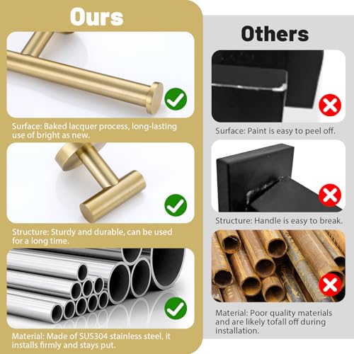 soaez Brushed Gold Towel Bar Set 10 Pieces Bathroom Hardware Accessories Set Towel Rack Set for Bathroom SUS304 Stainless Steel Toilet Paper Holder Wall Mounted 236 Inch - Image 3