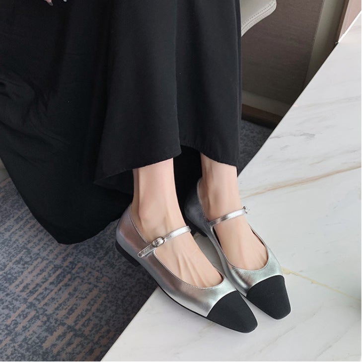 Grape Mother With Marseille Love Letter ~ Sheepskin French Small Square Head Color Matching Elegant Word With Mary Jane Shoes Shoes - Image 3