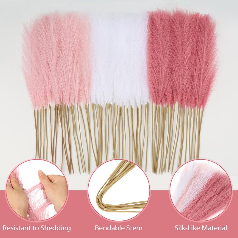 JOLYEAK 30pcs Pampas Grass Decor,21" Artificial Pompous Grass Bulk,Small Vase Filler Pompas Grass for Home Wedding Living Room Wall Party Decoration (White,Dark Pink,Light Pink) - Image 4