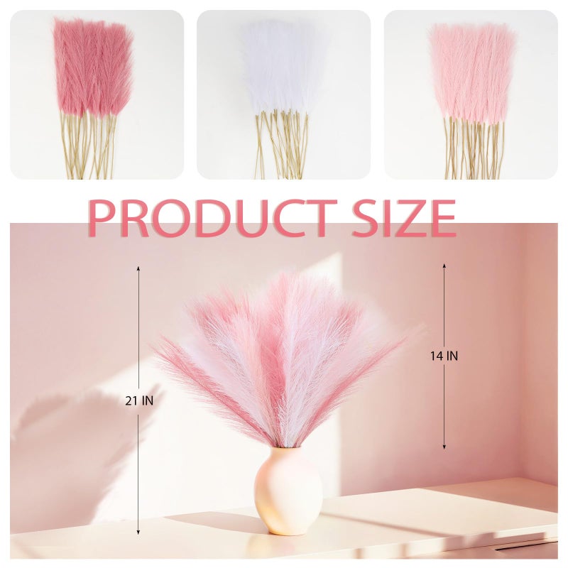 JOLYEAK 30pcs Pampas Grass Decor,21" Artificial Pompous Grass Bulk,Small Vase Filler Pompas Grass for Home Wedding Living Room Wall Party Decoration (White,Dark Pink,Light Pink) - Image 2