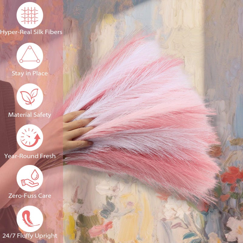 JOLYEAK 30pcs Pampas Grass Decor,21" Artificial Pompous Grass Bulk,Small Vase Filler Pompas Grass for Home Wedding Living Room Wall Party Decoration (White,Dark Pink,Light Pink) - Image 3