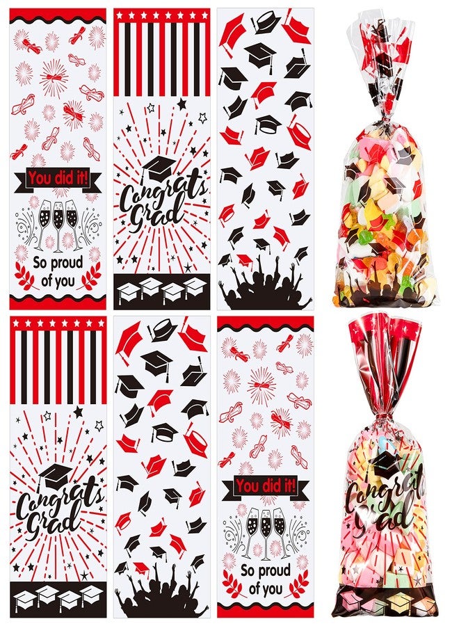 Whaline 150Pcs Graduation Cello Bags, 3 Style Candy Cellophane Bags with Twist Tie, 2026 Congrats Grad Plastic Gift Bag Party Favor Treat Bag for Graduation Party Table Setting (Red Black - Image 1