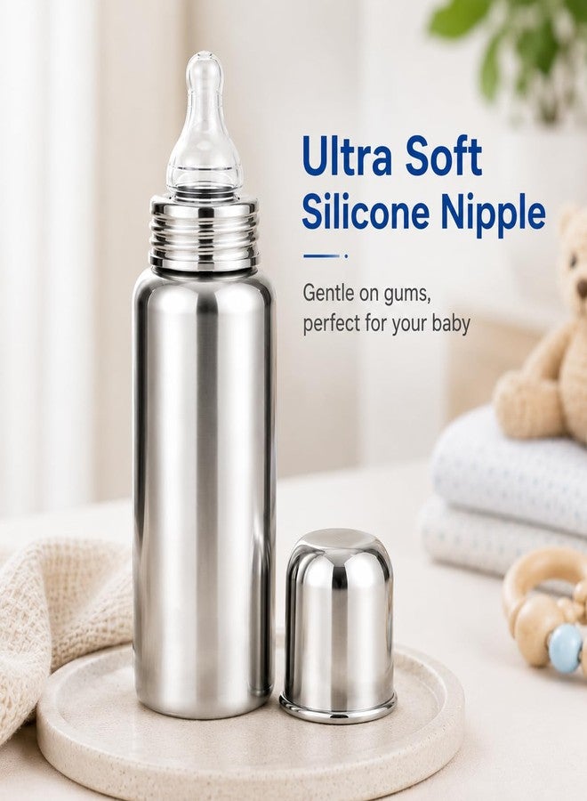 Loyalmart Feeding Bottle Steel Baby Bottle 250ml BPA Free & Plastic Free with Leak Proof Safe Feeding Hygienic Daily Use Soft Silicone Nipple for Newborn & Babies (250ml, Silver) - Image 4