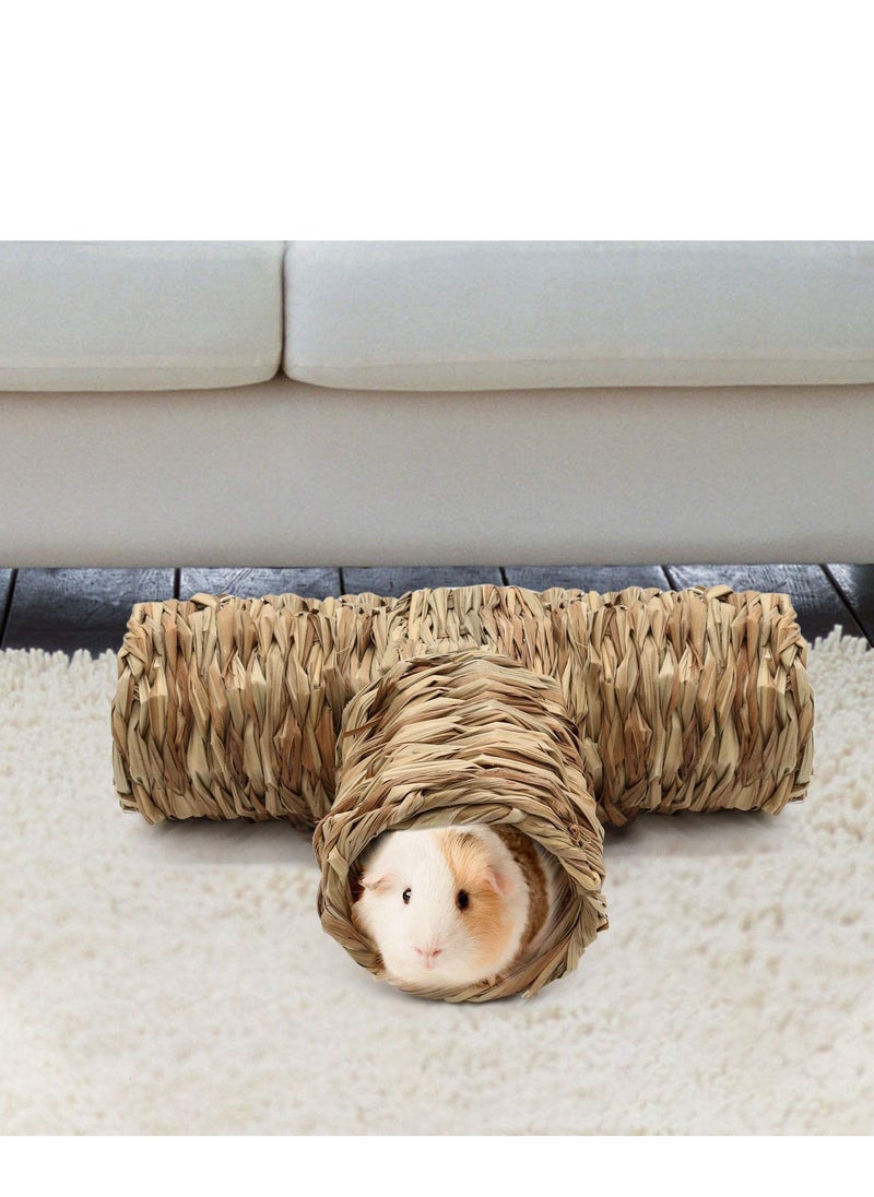 SYOSI - Hamster Grass Tunnel Toy,  Nature's Hideaway Straw House with 3 Open Entrance Tunnels and Tubes Toys for Rats, Syrian Gerbil, Ferrets, Little Rabbit - Image 1