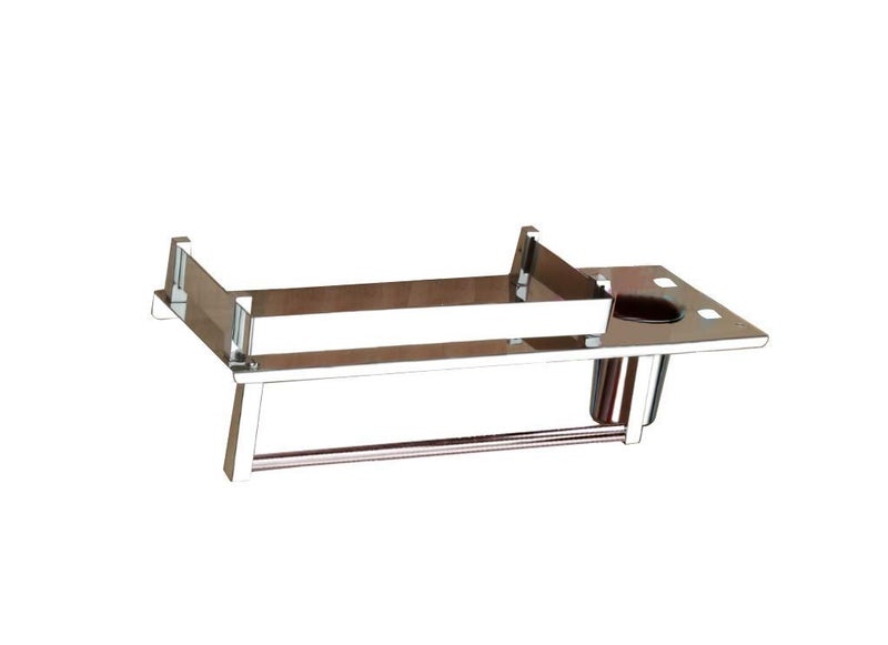 iSTAR 3in1 Stainless Steel WallMounted Shelf with Towel Hanger Tumbler and Toothbrush Holder Multipurpose Storage Organizer Rack for Bathroom Home Hotel and Office Use Nickel Chrome Finish - Image 4