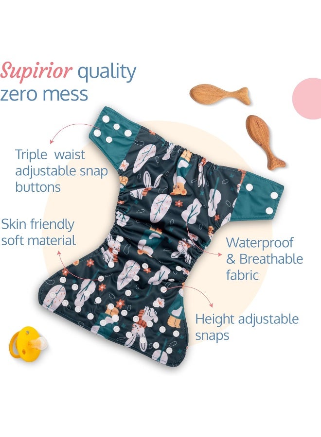 Luvlap Reusable Baby Cloth Diaper, Double Leak Guard, High Absorption, Quick Dry, Stain-Proof Comfort & Protection, 3m+, Adjustable Waist And Height With Snap Buttons, Absorbent Insert, Green Bunny - Image 5