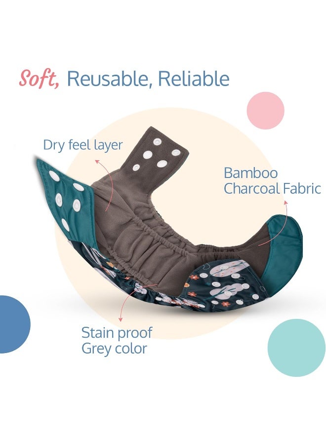 Luvlap Reusable Baby Cloth Diaper, Double Leak Guard, High Absorption, Quick Dry, Stain-Proof Comfort & Protection, 3m+, Adjustable Waist And Height With Snap Buttons, Absorbent Insert, Green Bunny - Image 2