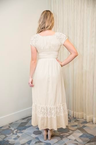 Anna-Kaci Antique Beige Small Size Smocked Waist Summer Maxi Dress Cap Sleeve Boho Gypsy, Beige, Small - Image 4