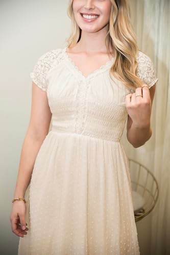 Anna-Kaci Antique Beige Small Size Smocked Waist Summer Maxi Dress Cap Sleeve Boho Gypsy, Beige, Small - Image 5