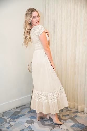 Anna-Kaci Antique Beige Small Size Smocked Waist Summer Maxi Dress Cap Sleeve Boho Gypsy, Beige, Small - Image 3