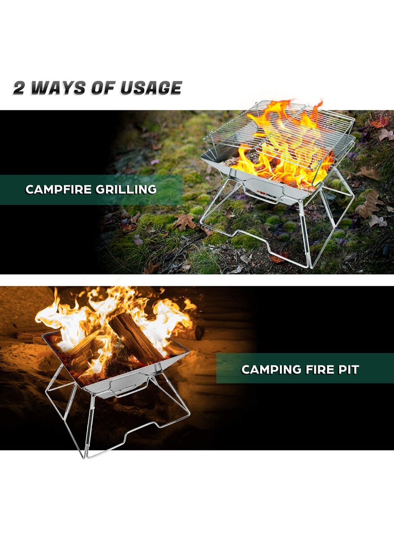 Odoland Folding Campfire Grill, 304 Stainless Steel Grate Barbeque Grill, Portable Camping Grill with Legs for Picnics, Backpacking, Outdoor with Carrying Bag and Kitchen Tongs - Image 2