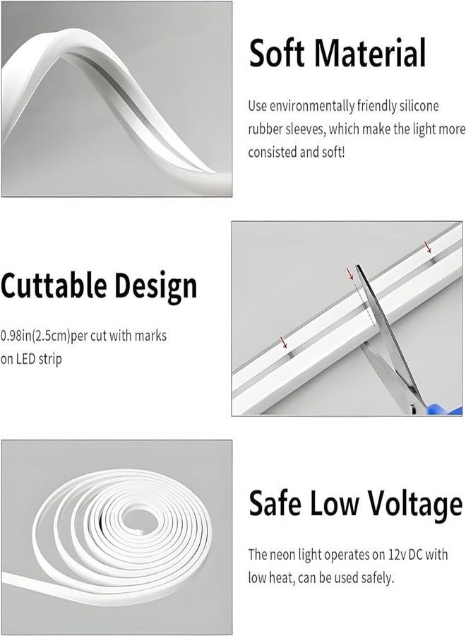 BUDWILL Silicone 5-Meter White Neon Light Strip with 600 LEDs and 12V Adapter Ideal for Wall Decorations, Parties, Celebrations, Bars, and Custom Neon Displays (Pack of 1) - Image 3