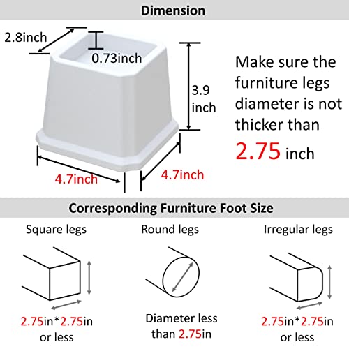 Whynonap Bed Risers 3 Inch Heavy Duty Bed Elevators, Set of 6 Lifts Up 3,000 lbs Furniture Riser for Sofa and Table, White - Image 5