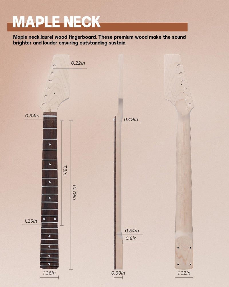 Leo Jaymz DIY ST Style Electric Guitar Kits with Roasted Pine Body and Maple Neck - Laurel Wood Fingerboard,Strap and All Components Included (ST Roasted Pine) - Image 5
