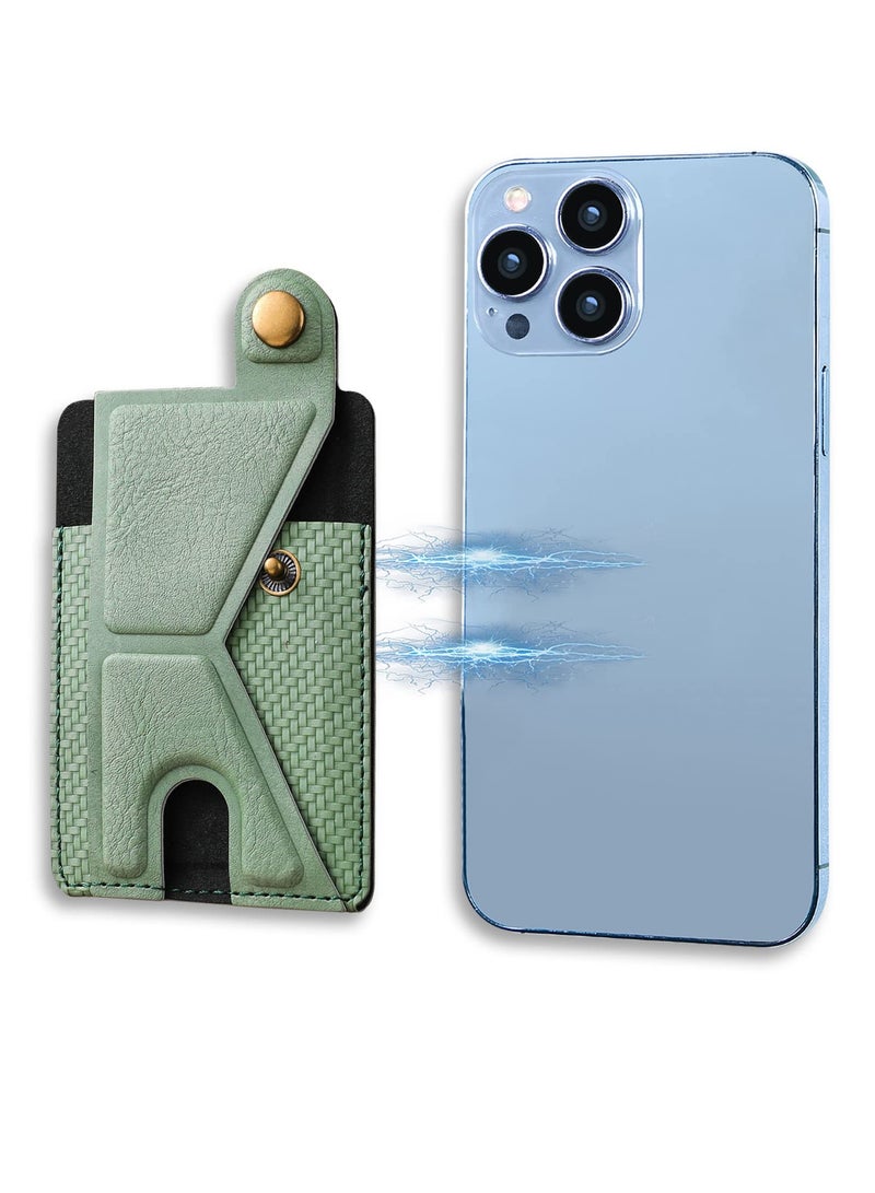 SYOSI Slim Card Holder for Phone Adhesive Phone Pocket Stick on Wallet with Stand Functionality 3M Adhesive Pocket for Back of Phone PU Leather Credit Card Holder for Smartphones Green  - Image 1