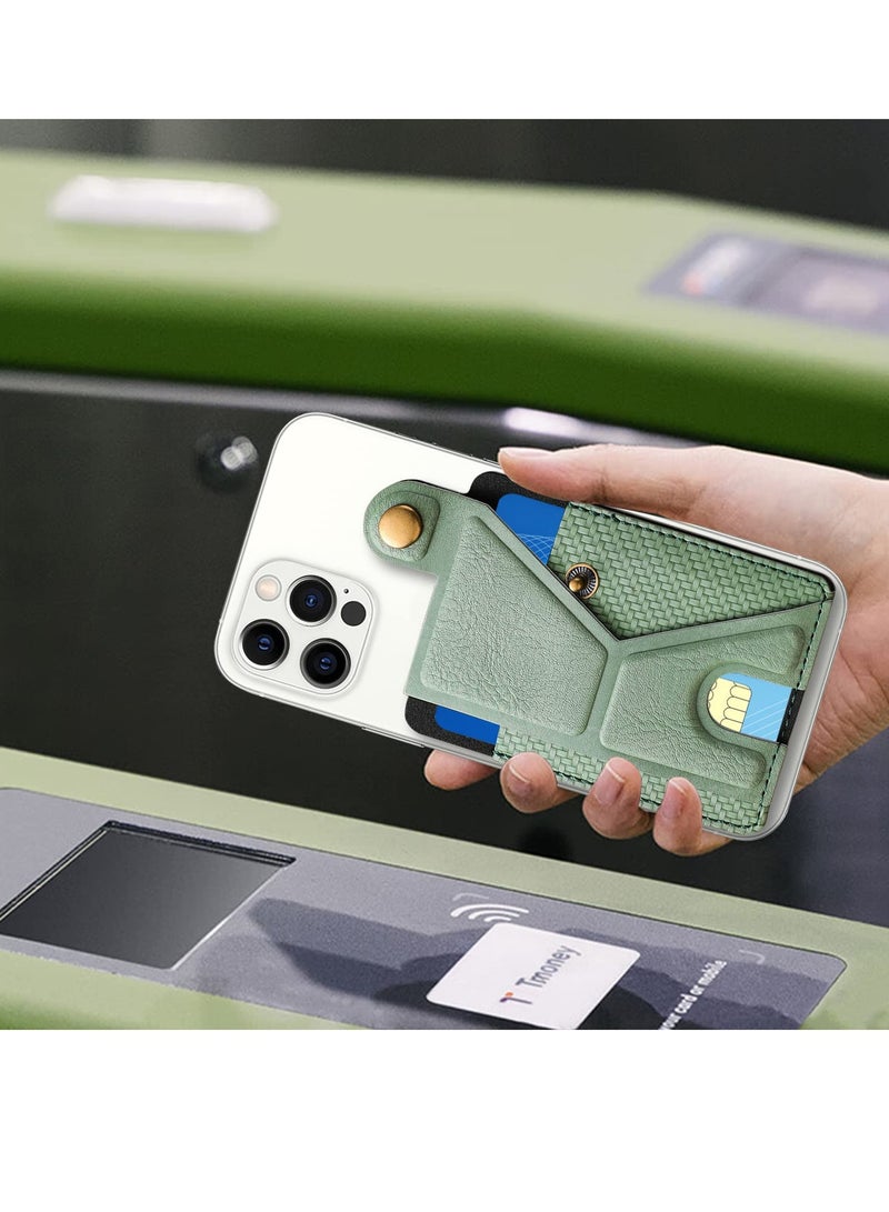 SYOSI Slim Card Holder for Phone Adhesive Phone Pocket Stick on Wallet with Stand Functionality 3M Adhesive Pocket for Back of Phone PU Leather Credit Card Holder for Smartphones Green  - Image 4