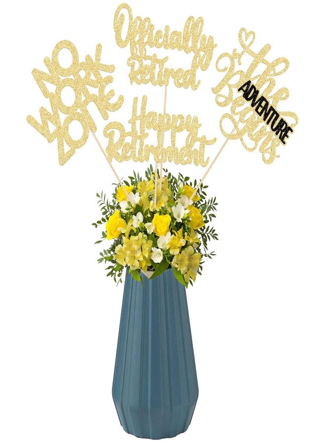 Ephlyn 16Pcs Happy Retirement Centerpiece Sticks Officially Retired Table Flower Centerpieces Sticks No Work Zone Floral Decorations for Farewell Birthday Party Centerpieces Supplies Gold - Image 1