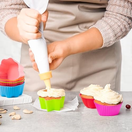 R HORSE 42 Pack Silicone Cupcake Molds - 2 Inch Mini Size Multi Flower-Shaped Baking Cups Non-Stick Donut Wrapper Mold Wrappers Holders Muffin Liners Washable for Pan Oven Microwave Dishwasher - Image 5
