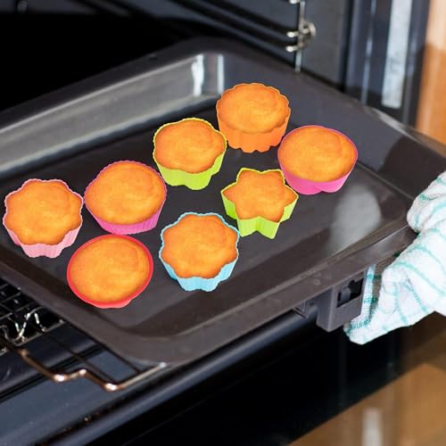 R HORSE 42 Pack Silicone Cupcake Molds - 2 Inch Mini Size Multi Flower-Shaped Baking Cups Non-Stick Donut Wrapper Mold Wrappers Holders Muffin Liners Washable for Pan Oven Microwave Dishwasher - Image 3