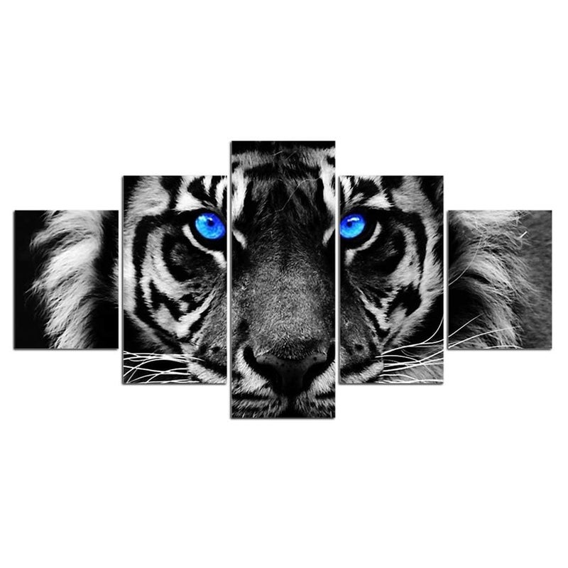Artbrush Tower Black and White Tiger Blue Eyes Wall Art Tigers Canvas Prints Wall Decor Animal Eyed Picture Wildlife Poster Painting Framed Office Home Living Room Bedroom Decoration60Wx32H 