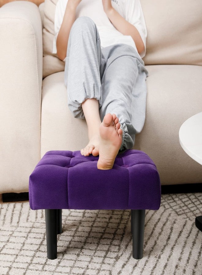 HOUCHICS Small Footstool Ottoman, Velvet Wooden Foot Stool Ottoman with Wood Legs, Sofa Footrest Extra Seating for Living Room Entryway Office(Purple 1PACK) - Image 1