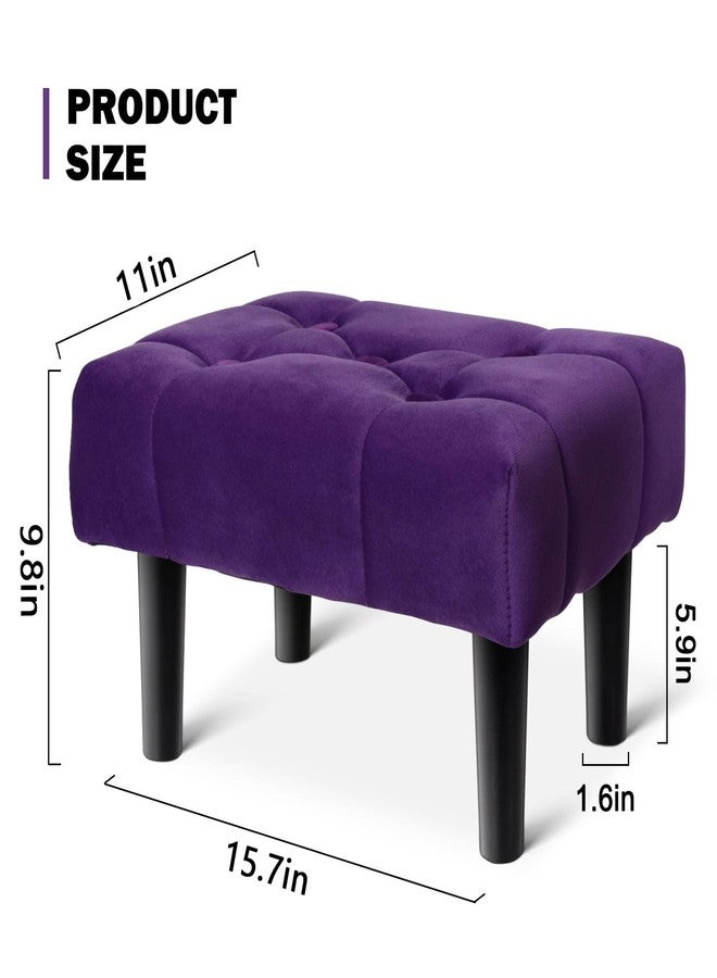 HOUCHICS Small Footstool Ottoman, Velvet Wooden Foot Stool Ottoman with Wood Legs, Sofa Footrest Extra Seating for Living Room Entryway Office(Purple 1PACK) - Image 2
