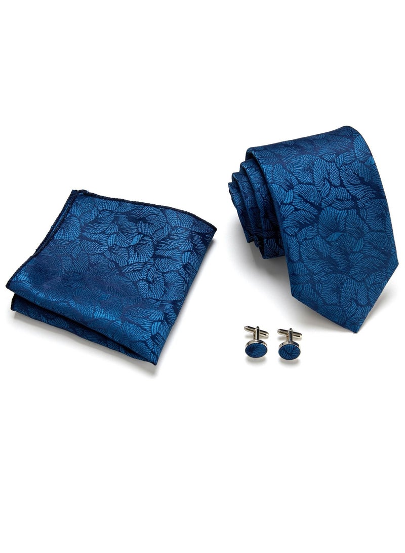 Patterned Polyester Necktie Three-Piece Suit Navy Blue