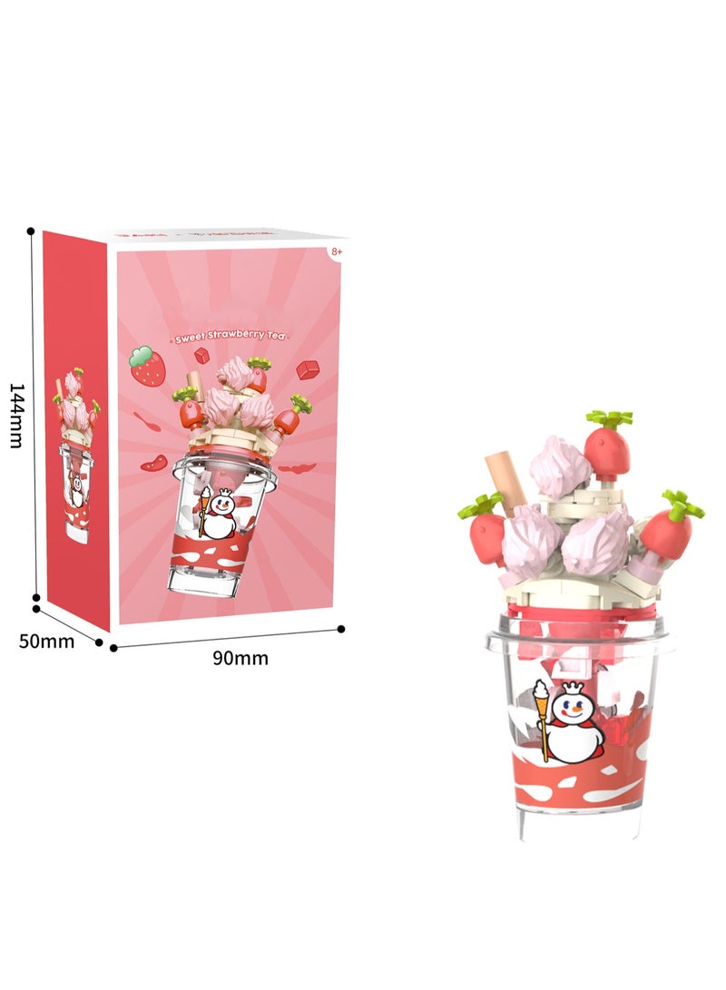 Strawberry Tea, Fruit Milk Tea Beverage Assembly Model Ornaments Building Block Toys, Children'S Educational Assembly Gifts - Image 2