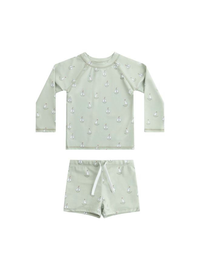 Boys' Resort Hot Spring Swimsuit Children's Chlorine-resistant Quick-dry Two-piece Swimwear Baby Long-sleeve Sun-protective Swimwear Summer