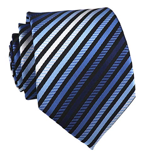 Elfeves Men's Stripe Blue Black White Silk Tie Formal Soft Necktie Best Fathers day Gift - Image 4