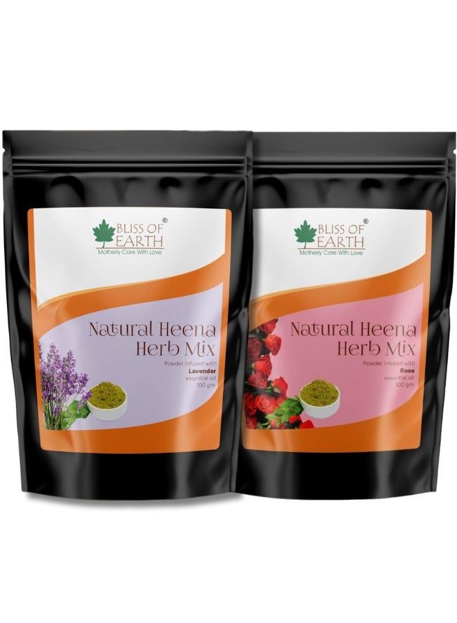 BLISS OF EARTH Herbal Henna for Hair: Rose & Lavender Special Combo Blended with Herbs Amla, Neem, Babul Gum, & Essential Oils for Long Lasting Hair Color, Hair Nourishment & Health – Pack of 2 x 100g - Image 1