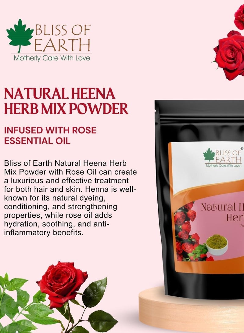 BLISS OF EARTH Herbal Henna for Hair: Rose & Lavender Special Combo Blended with Herbs Amla, Neem, Babul Gum, & Essential Oils for Long Lasting Hair Color, Hair Nourishment & Health – Pack of 2 x 100g - Image 2