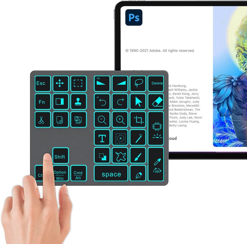 Doohoeek Bluetooth Shortcut Keyboard for Adobe Photoshop for PC Computer, Desktop, iPad & MacBook, PS Shortcut Hotkeys Keypad Rechargeable with 7-Color Backlit Key for MacOS, iOS & Windows - Image 1