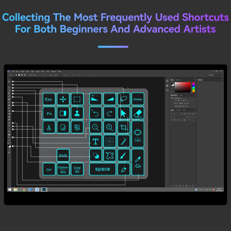 Doohoeek Bluetooth Shortcut Keyboard for Adobe Photoshop for PC Computer, Desktop, iPad & MacBook, PS Shortcut Hotkeys Keypad Rechargeable with 7-Color Backlit Key for MacOS, iOS & Windows - Image 3