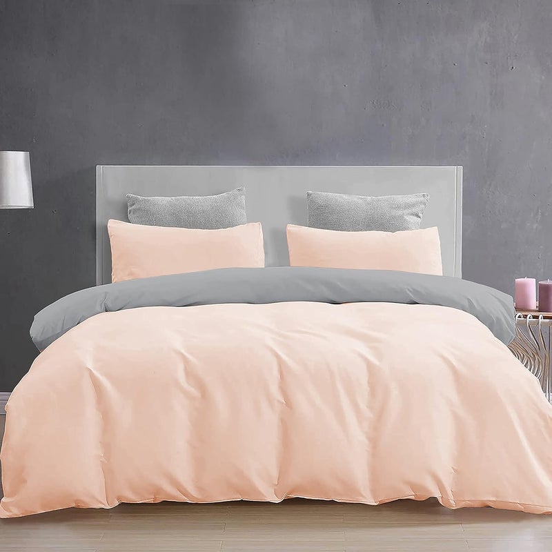 YRM Bedding's YRM Beddings Duvet Covers 100 Microfiber Reversible 3Piece Duvet Cover Set Ultra Soft with Zipper Closure 61X91 Inches and 2 Pillow Cover 18X28 Inches Single SizeSilverPeach - Image 1