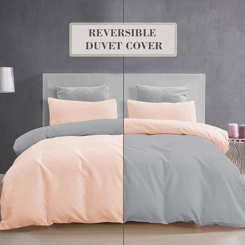 YRM Bedding's YRM Beddings Duvet Covers 100 Microfiber Reversible 3Piece Duvet Cover Set Ultra Soft with Zipper Closure 61X91 Inches and 2 Pillow Cover 18X28 Inches Single SizeSilverPeach - Image 3