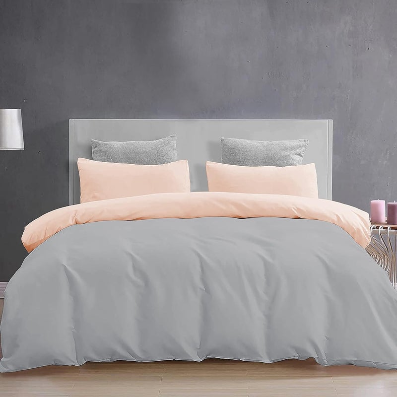 YRM Bedding's YRM Beddings Duvet Covers 100 Microfiber Reversible 3Piece Duvet Cover Set Ultra Soft with Zipper Closure 61X91 Inches and 2 Pillow Cover 18X28 Inches Single SizeSilverPeach - Image 2