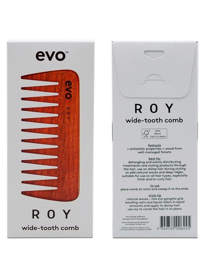 evo Roy Wide Tooth Comb for Professional Styling Salon Hair - Professional Quality, Detangling, Smoothing & Styling Wooden Brush - Image 2