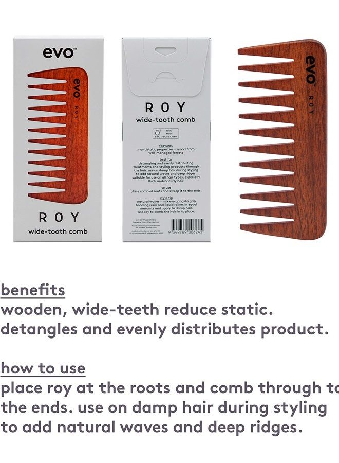 evo Roy Wide Tooth Comb for Professional Styling Salon Hair - Professional Quality, Detangling, Smoothing & Styling Wooden Brush - Image 3