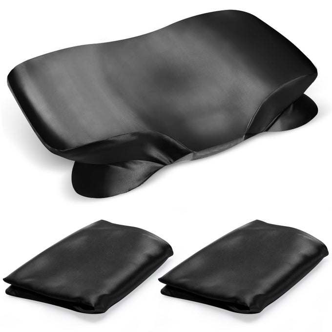 2 PACK SATIN PILLOWCASE FOR CERVICAL PILLOW CONTOUR PILLOW CASE COVER SOFT PILLOWCASE COVER WITH ZIPPER BLACK