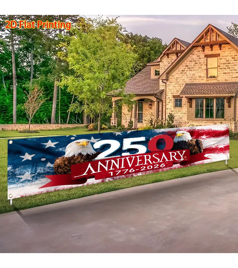 ذكرى مرور 250 عامًا على تأسيس الولايات المتحدة - راية سياج من البوليستر عليها نسر أمريكي وعلم أمريكي مقاس 39.4 × 118 بوصة - Image 3