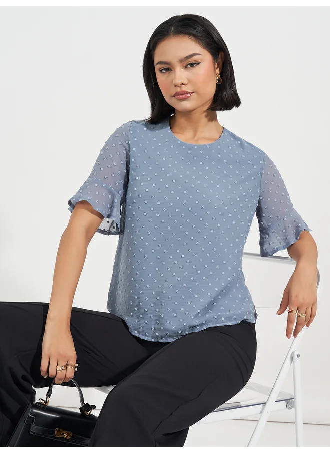 Aria Romance ARIA ROMANCE Swiss Dot Frill Sleeves Blouse