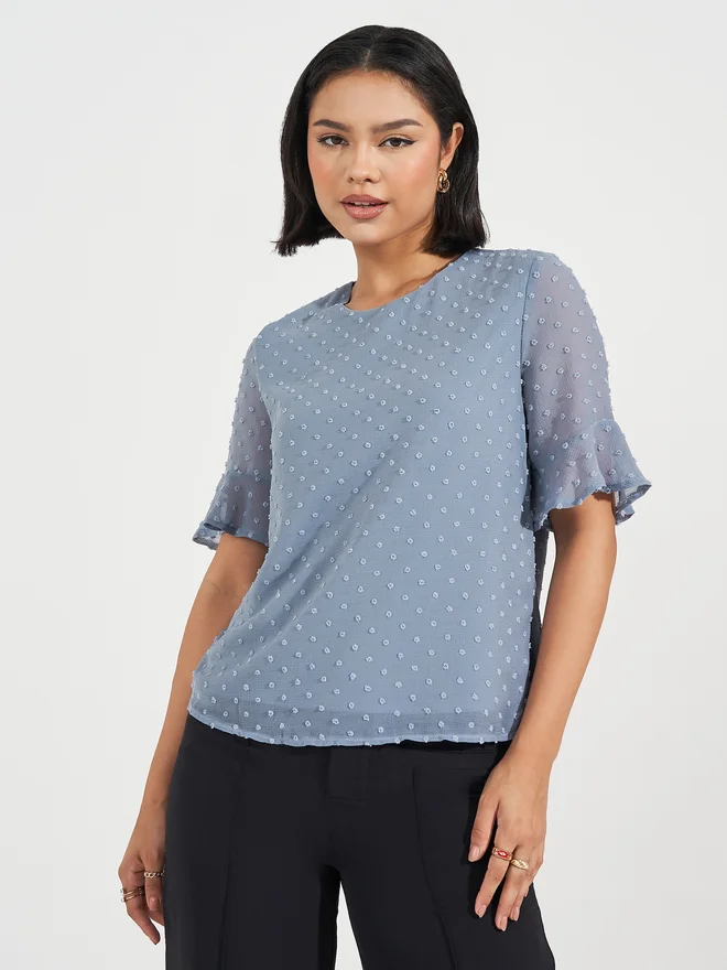 Aria Romance ARIA ROMANCE Swiss Dot Frill Sleeves Blouse