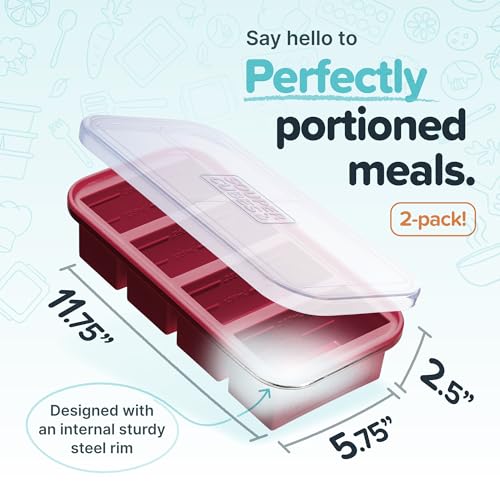 Souper Cubes 1 Cup Silicone Freezer Tray with Lids, Perfect for Storing Broth, Leftovers, Rice, Sauce and More, Silicone Soup Freezer Molds for Meal Prepping - Cranberry - 2-Pack - Image 2