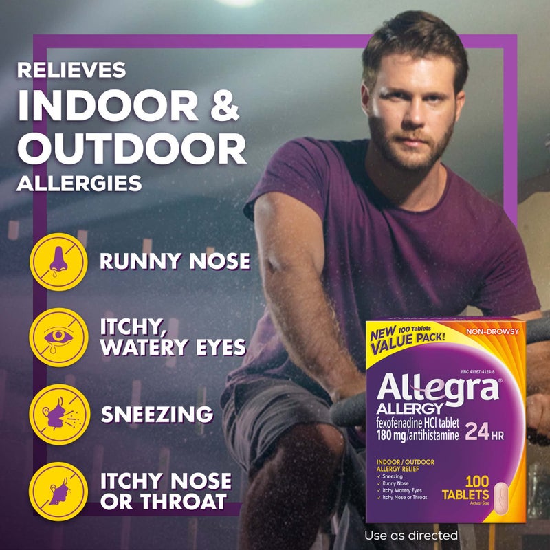 Allegra 24HR Adult Non-Drowsy Antihistamine Tablets, 100-Count, 24-Hour Allergy Relief, 180 mg - Image 3