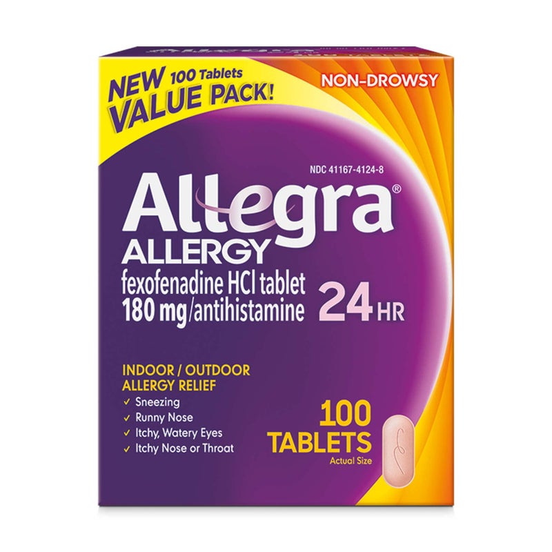 Allegra 24HR Adult Non-Drowsy Antihistamine Tablets, 100-Count, 24-Hour Allergy Relief, 180 mg - Image 1