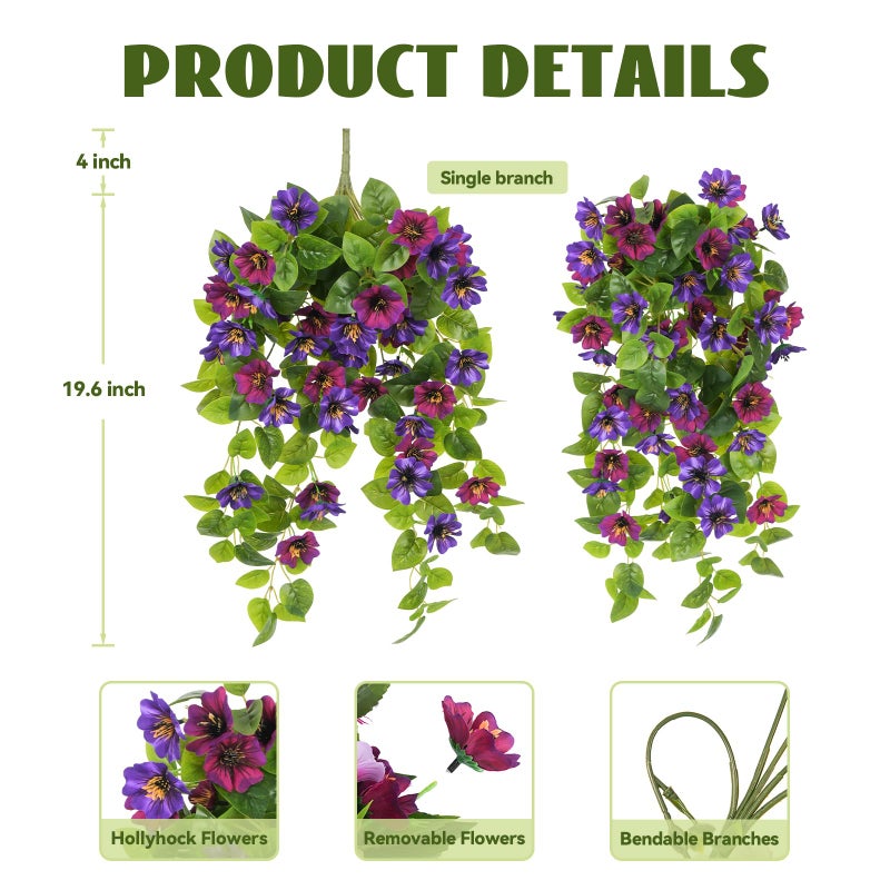 Hrobek Fake Artificial Flowers Hanging for Outdoors Decor, 2 Bundles UV Resistant Faux Silk Flowers for Planters Porch Patio Window Yard Balcony Fence Decoration - Image 2