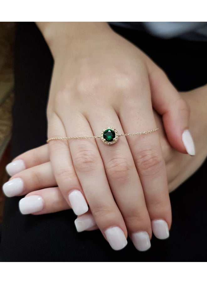 Artsy Silver - Round Emerald Stone Bracelet - Image 1